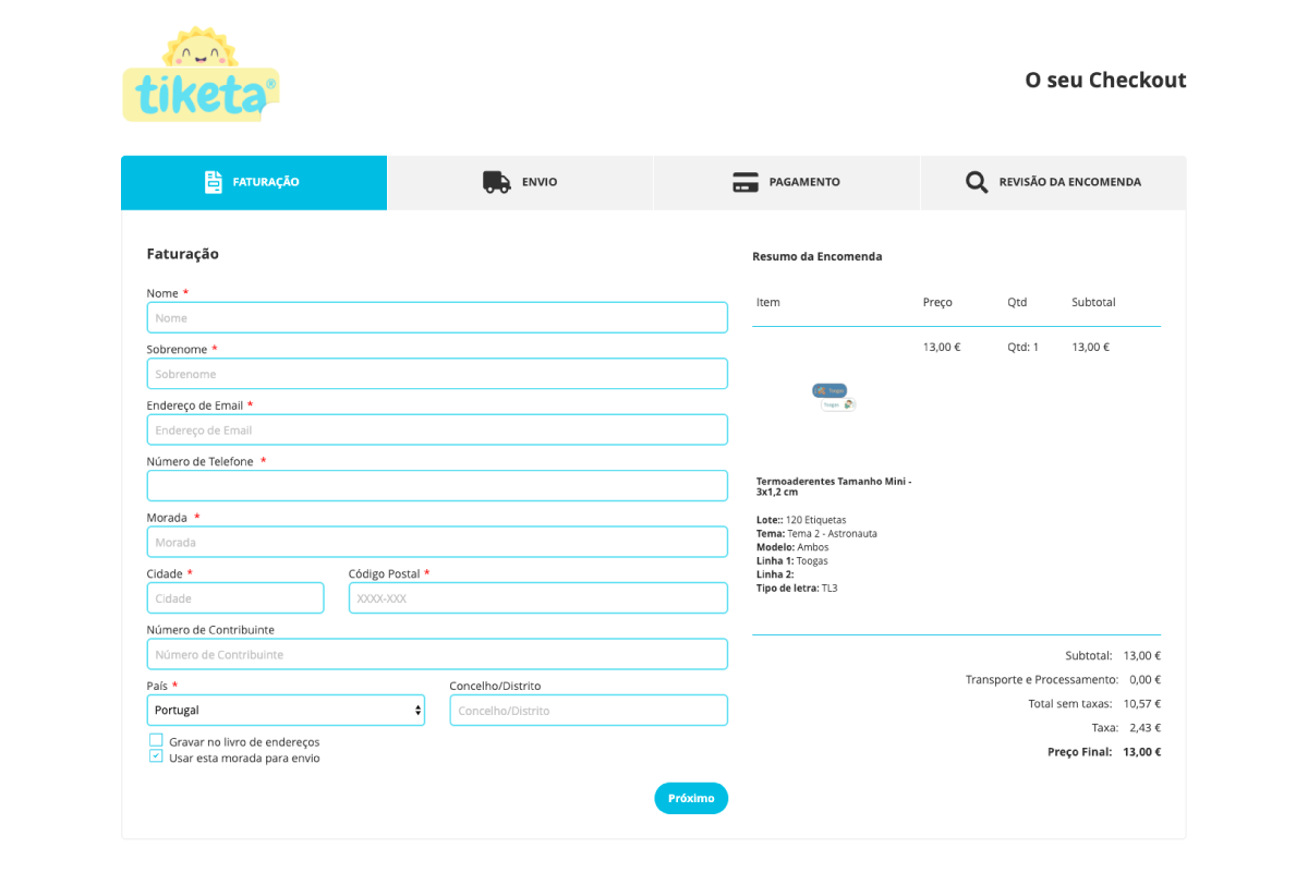 Tiketa – Etiquetas personalizadas com o nome